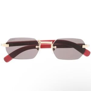 Cartier Red and Gold Sunglasses with Gold Frame and Dark Lenses